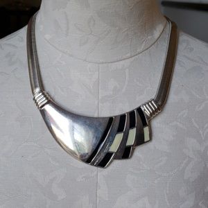 Silver and black necklace